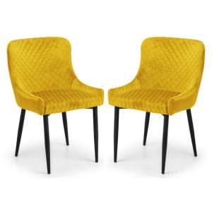Lakia Mustard Velvet Dining Chairs With Black Legs In Pair