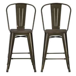 Littleton Bronze Metal Backless Counter Bar Chairs In Pair