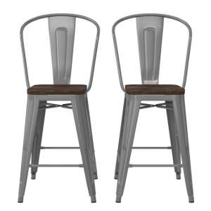 Littleton Silver Metal Backless Counter Bar Chairs In Pair