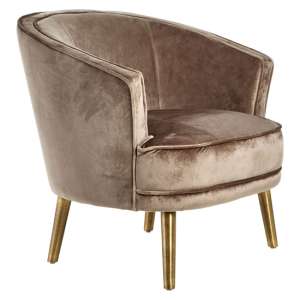 Luxury Round Upholstered Velvet Armchair In Taupe
