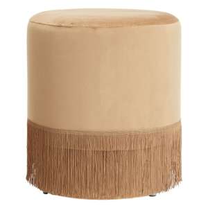 Luxury Round Upholstered Velvet Pouffe In Muted Mink