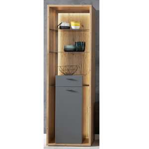 Lviv Wooden Display Cabinet In Royal Grey With 1 Door And LED