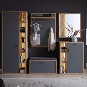 Lviv Wooden Hallway Furniture Set 1 In Oak And Grey With LED