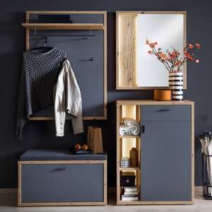 Lviv Wooden Hallway Furniture Set 2 In Oak And Grey With LED