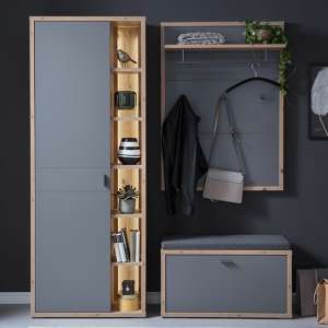 Lviv Wooden Hallway Furniture Set 3 In Oak And Grey With LED