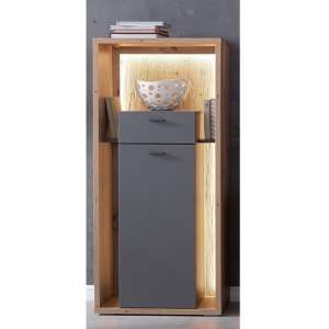 Lviv Wooden Highboard In Grey With 1 Door 1 Drawer With LED