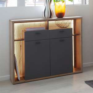 Lviv Wooden Highboard In Grey With 2 Doors 2 Drawers With LED