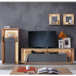 Lviv Wooden Living Room Furniture Set 2 In Royal Grey With LED
