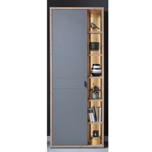 Lviv Tall Hallway Storage Cabinet In Grey With 1 Door And LED