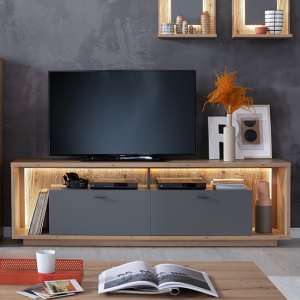 Lviv Wooden TV Stand In Royal Grey With 2 Drawers And LED