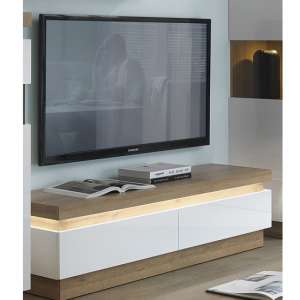 Lyco LED Wooden 2 Drawers TV Stand In Riviera Oak White Gloss