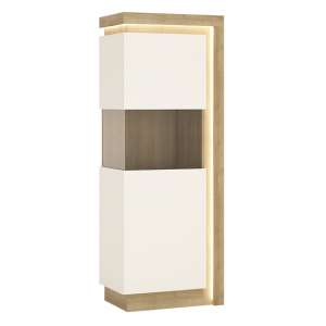 Lyco LED Wooden Left Handed Display Cabinet In Oak White Gloss