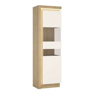 Lyco LED Right Handed Tall Display Cabinet In Oak White Gloss