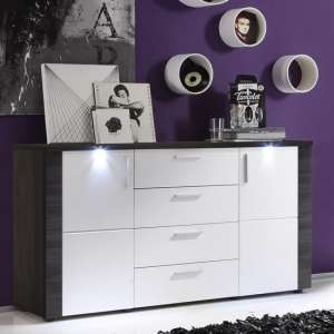 Lynton Sideboard In Grey Ash With White Fronts And LED