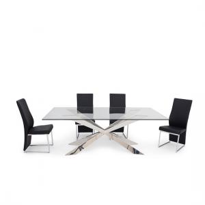Selina Clear Glass Dining Table With 6 Rainhill Black Chairs