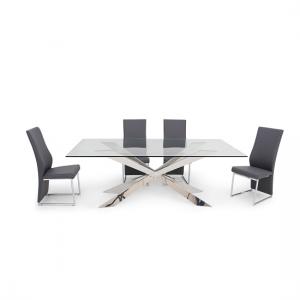 Selina Glass Dining Table In Clear With 6 Rainhill Grey Chairs