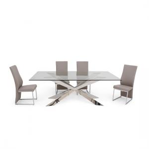 Galgate Clear Glass Dining Table With 6 Rainhill Taupe Chairs