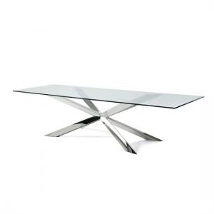 Selina Glass Dining Table In Clear With Stainless Steel Base