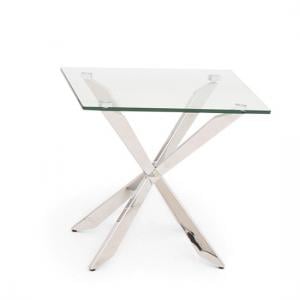 Selina Glass Side Table In Clear With Stainless Steel Base