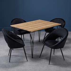 Lyza Small Oak Wooden Dining Table With 4 Lacee Black Chairs
