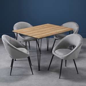 Lyza Small Oak Wooden Dining Table With 4 Lacee Grey Chairs