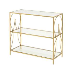 Maci Glass Console Table With Antique Gold Metal Frame