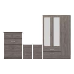 Mack Bedroom Set With 3 Doors Wardrobe In Black Wood Grain