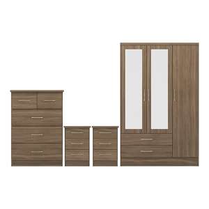 Mack Bedroom Set With 3 Doors Wardrobe In Rustic Oak Effect