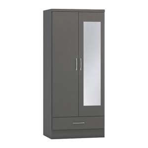 Mack Mirrored Wardrobe With 2 Doors 1 Drawer In 3D Effect Grey