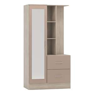 Mack Mirrored Gloss Wardrobe With Open Shelf In Oyster Light Oak