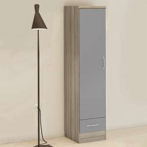 Mack Wardrobe With 1 Door 1 Drawer In Grey And Light Oak