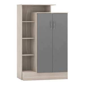 Mack Gloss Wardrobe With 2 Doors In Grey And Light Oak