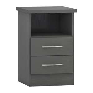 Mack Wooden Bedside Cabinet With 2 Drawers In 3D Effect Grey