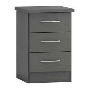 Mack Wooden Bedside Cabinet With 3 Drawers In 3D Effect Grey