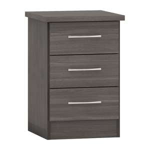 Mack Wooden Bedside Cabinet With 3 Drawers In Black Wood Grain