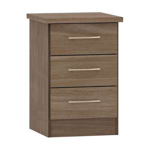 Mack Wooden Bedside Cabinet With 3 Drawers In Rustic Oak Effect