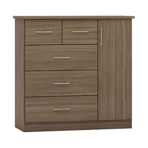 Mack Wooden Sideboard With 1 Door 5 Drawer In Rustic Oak Effect