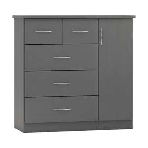 Mack Wooden Sideboard With 1 Door 5 Drawers In 3D Effect Grey