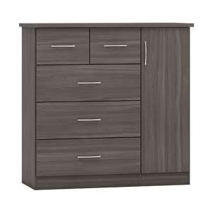 Mack Wooden Sideboard With 1 Door 5 Drawers In Black Wood Grain