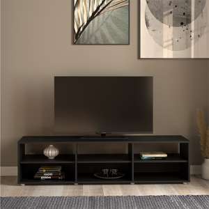 Macomb Wooden TV Stand With 6 Shelves In Black