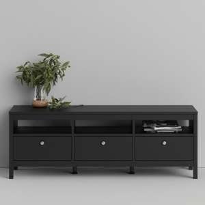 Macron Wooden TV Stand In Matt Black With 3 Drawers