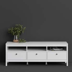 Macron Wooden TV Stand In White With 3 Drawers