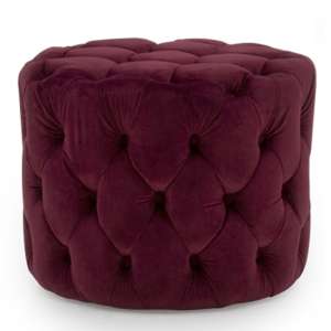 Perkin Round Upholstered Velvet Footstool In Red