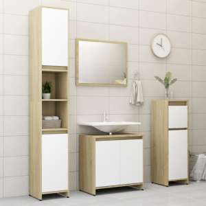 Madden Wooden Bathroom Furniture Set In White And Sonoma Oak