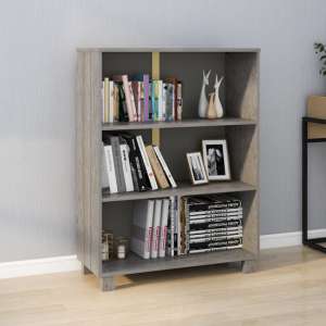 Madesh Wooden Bookcase With 3 Shelves In Light Grey