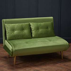 Manor Velvet Upholstered Sofa Bed In Green With Gold Legs