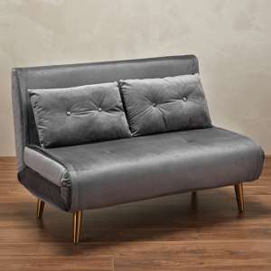 Manor Velvet Upholstered Sofa Bed In Grey With Gold Legs