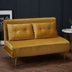 Manor Velvet Upholstered Sofa Bed In Mustard With Gold Legs
