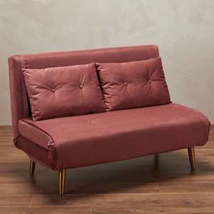 Manor Velvet Upholstered Sofa Bed In Pink With Gold Legs