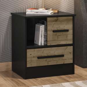 Madric Wooden Bedside Cabinet In Black And Acacia Effect
